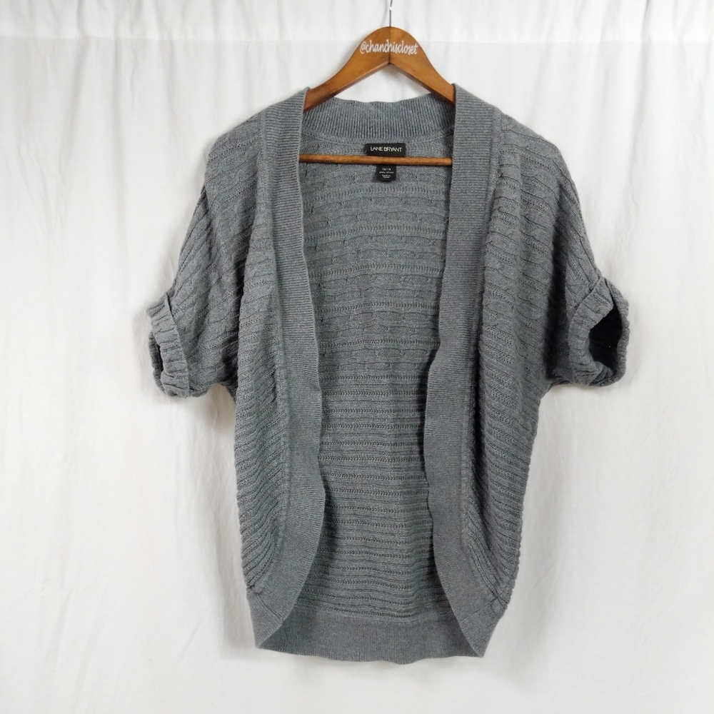 Lane Bryant Gray Cable Knit Short Sleeve Cardigan - Picture 1 of 5